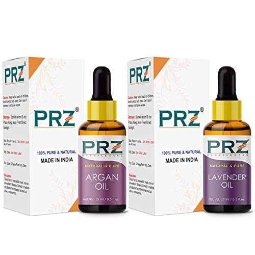 PRZ Combo of Cold Pressed Moroccan Argan Oil & Lavender Essential Oil, 100% Pure Natural & Therapeutic Grade Oil for Aromatherapy, Body Massage, Skin Care & Hair Growth (15ML Each) - Image 2