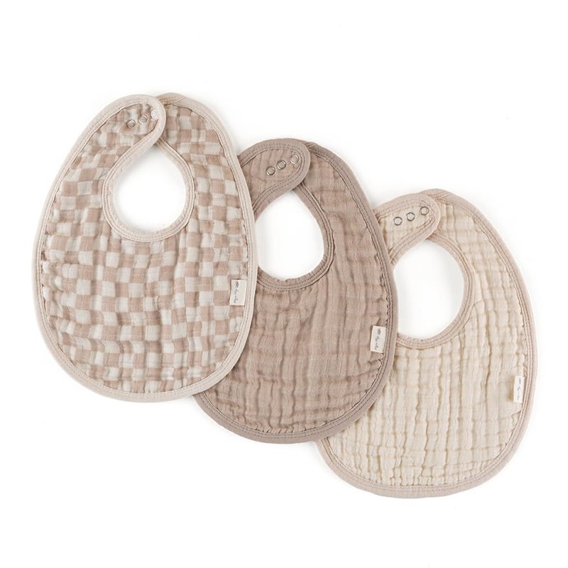 Itzy Ritzy Set of 3 Baby Bibs - Ultra-Soft Adjustable Infant & Toddler Bibs Made of Triple-Layer Cotton Muslin, Ideal for Drooling, Teething, & Eating -3 Stylish, Coordinating Prints (Checkerboard) - Image 1
