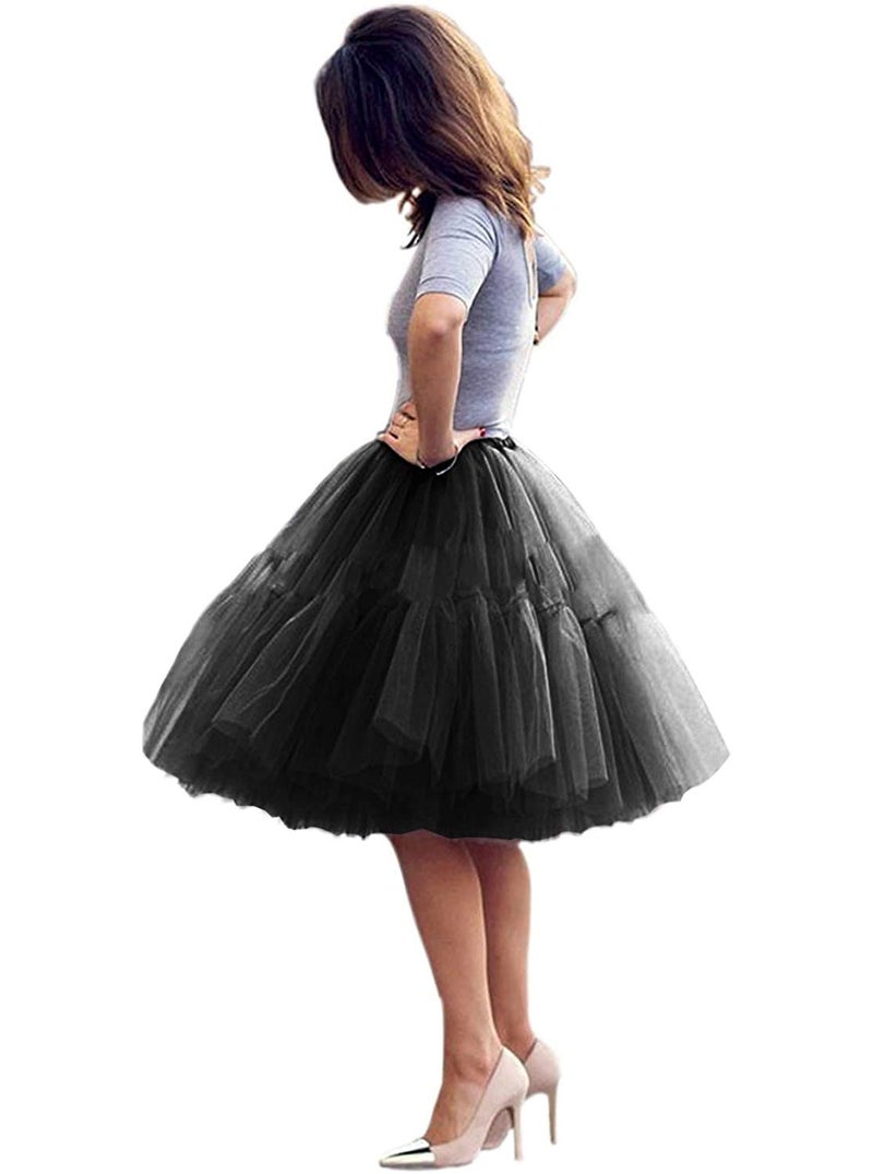 ELAWBTY Womens Knee Length Princess Petticoat Underskirt Tulle Tutu Skirt For Prom Party Black S M L - Image 1