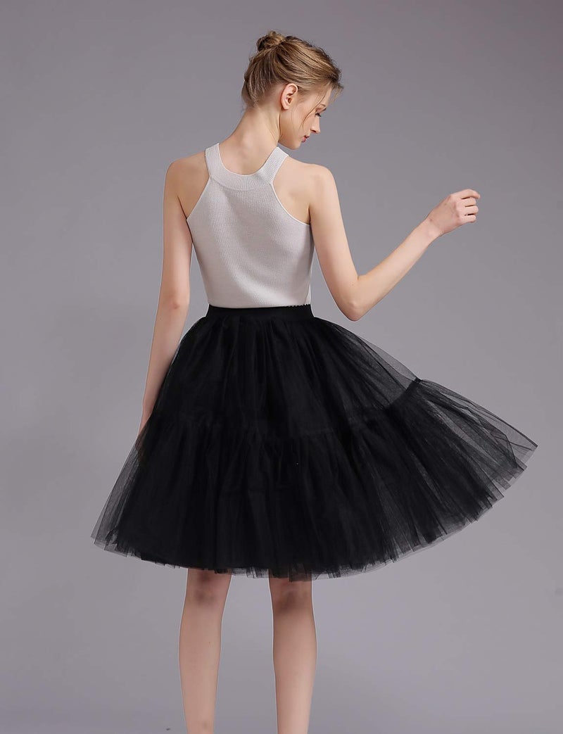 ELAWBTY Womens Knee Length Princess Petticoat Underskirt Tulle Tutu Skirt For Prom Party Black S M L - Image 4