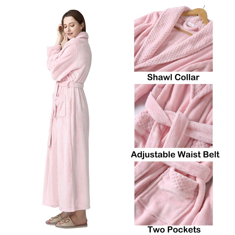 Oksun Womens Plush Fleece Long Robe: Flannel Warm Bathrobe - Full Length Winter Housecoat - Soft Cozy Nightgown Sleepwear (Pink, XL) - Image 3