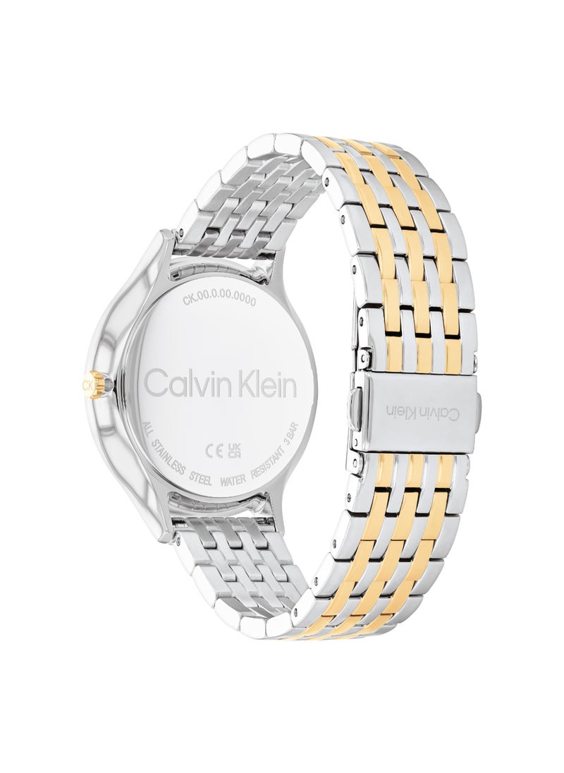 CALVIN KLEIN ساعة نسائية دائرية أنالوج بعلبة فضية بيضاء - 25100002  - Image 3