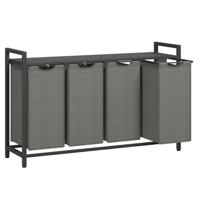 VASAGLE Laundry Hamper, Laundry Basket, Laundry Sorter with 4 Pull-Out and Removable Bags, Shelf, Metal Frame, 4 x 10.6 Gallons (40 L), 45.7 x 13 x 28.4 Inches, Slate Gray and Charcoal Gray UBLH401G01 - Image 1