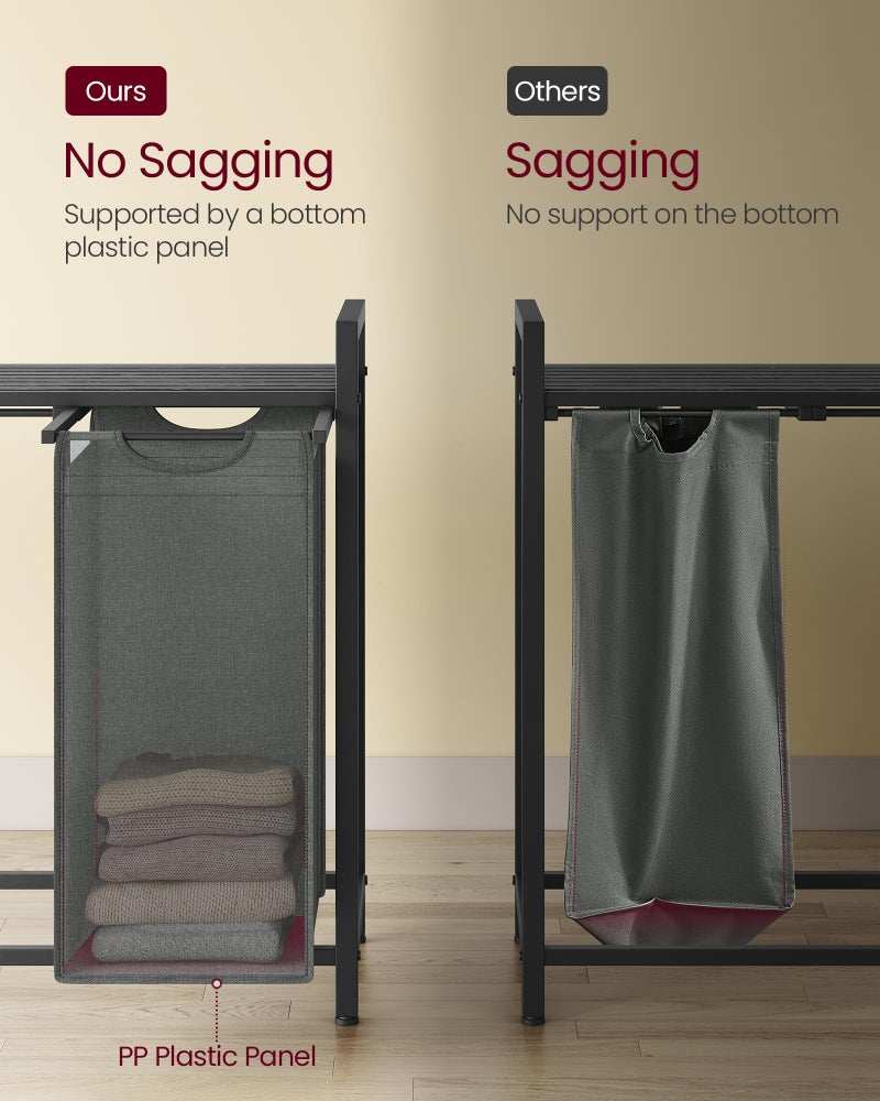 VASAGLE Laundry Hamper, Laundry Basket, Laundry Sorter with 4 Pull-Out and Removable Bags, Shelf, Metal Frame, 4 x 10.6 Gallons (40 L), 45.7 x 13 x 28.4 Inches, Slate Gray and Charcoal Gray UBLH401G01 - Image 4