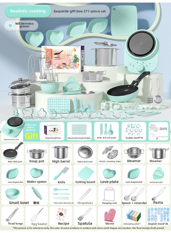 Mini Kitchen Can Be Cooked And Edible Real Cooking Real Small Kitchenware A Set Of Children's Toys A Full Set Of Birthday Gifts-Color:6-【271 Piece Set】 Green - Image 1