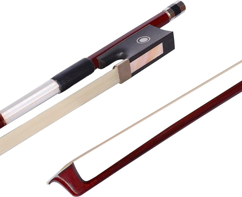 ADM 1/2 Half Size Student Violin Bow, Well Balanced Handmade Brazilwood Bow with Horsehair, Ebony Frog with Pearl Eye and Pearl Slide, Brown - Image 1