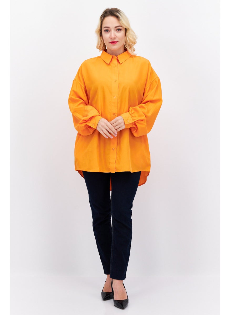 Women Oversize Pointed Neck Long Sleeve Solid Blouse, Orange - pzsku/ZC5AA7404DB7EDBAA2903Z/45/_/1724351230/e88eda9d-721f-4fec-9aca-9db1f742ea3d