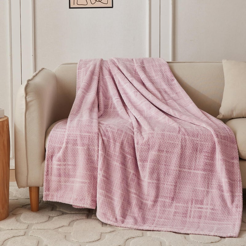 cOOva بطانية توأم كوفا Super Super Super - مريحة 3D Jacquard Leaf Fluffy رمي بطانية خفيفة الوزن وبطانية الصوف الدافئة لأريكة هدية للنساء أريكة أريكة التخييم والسفر. (الوردي الفاتح 60 "" x80 "") - Image 2