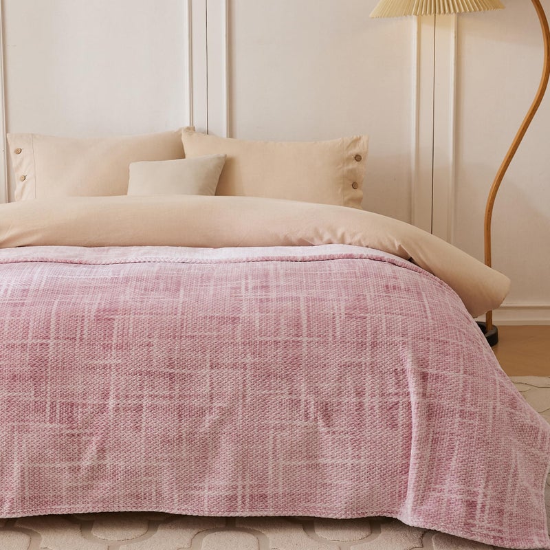 cOOva بطانية توأم كوفا Super Super Super - مريحة 3D Jacquard Leaf Fluffy رمي بطانية خفيفة الوزن وبطانية الصوف الدافئة لأريكة هدية للنساء أريكة أريكة التخييم والسفر. (الوردي الفاتح 60 "" x80 "") - Image 4