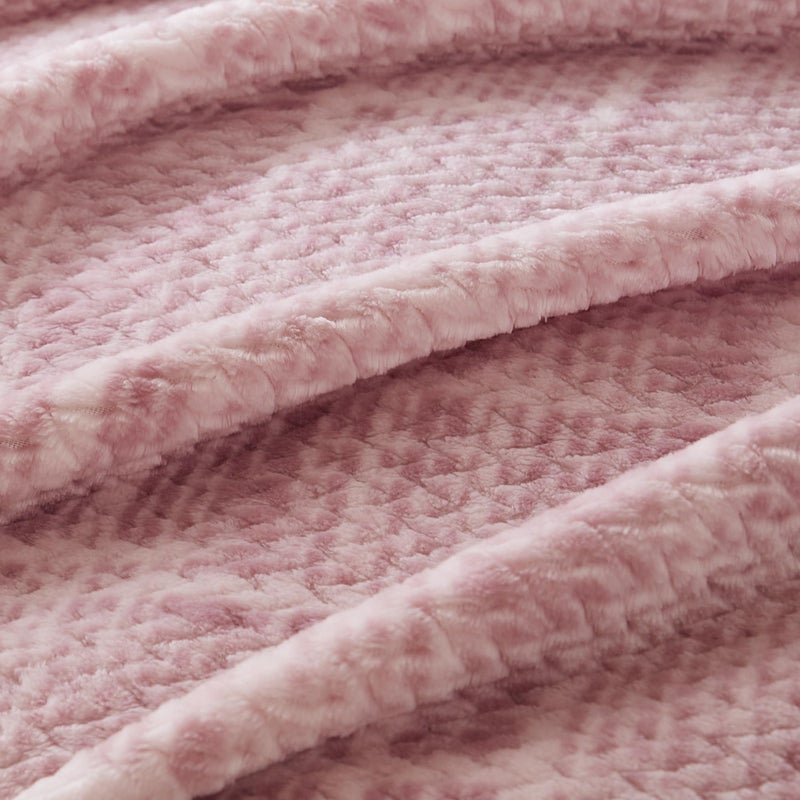 cOOva بطانية توأم كوفا Super Super Super - مريحة 3D Jacquard Leaf Fluffy رمي بطانية خفيفة الوزن وبطانية الصوف الدافئة لأريكة هدية للنساء أريكة أريكة التخييم والسفر. (الوردي الفاتح 60 "" x80 "") - Image 5