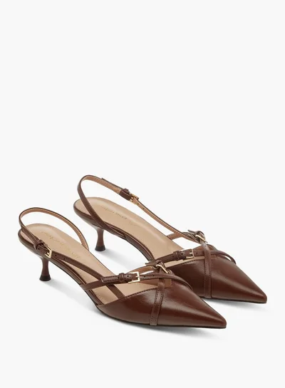 بابريكا Women Cross Strap Slingback Shoes with Buckle Closure and Kitten Heels