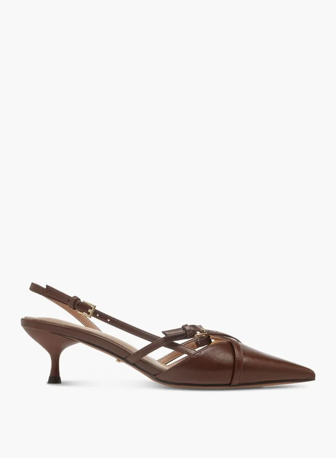 Paprika Women Cross Strap Slingback Shoes with Buckle Closure and Kitten Heels