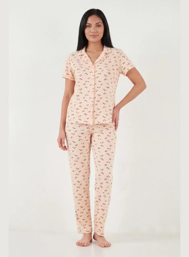 Lela  Lela Patterned Soft Textured Regular Fit Buttoned Short-Sleeved Pajama Set for Women PAJAMAS SET 65750101Y for Women | Best Price UAE