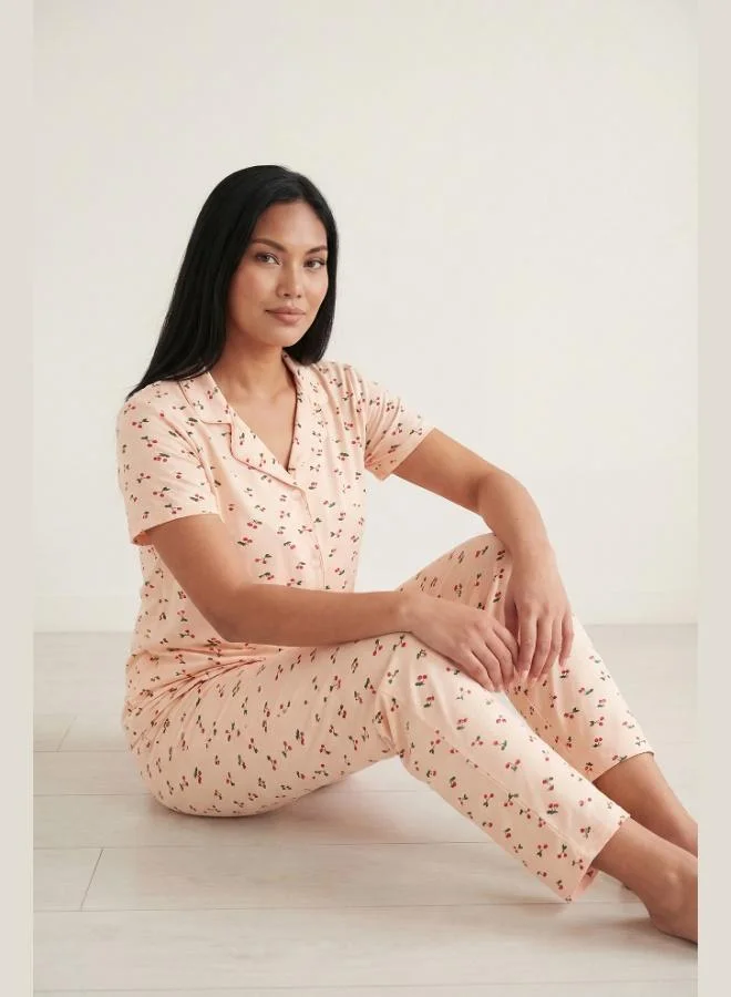 ليلا Lela Patterned Soft Textured Regular Fit Buttoned Short-Sleeved Pajama Set for Women PAJAMAS SET 65750101Y