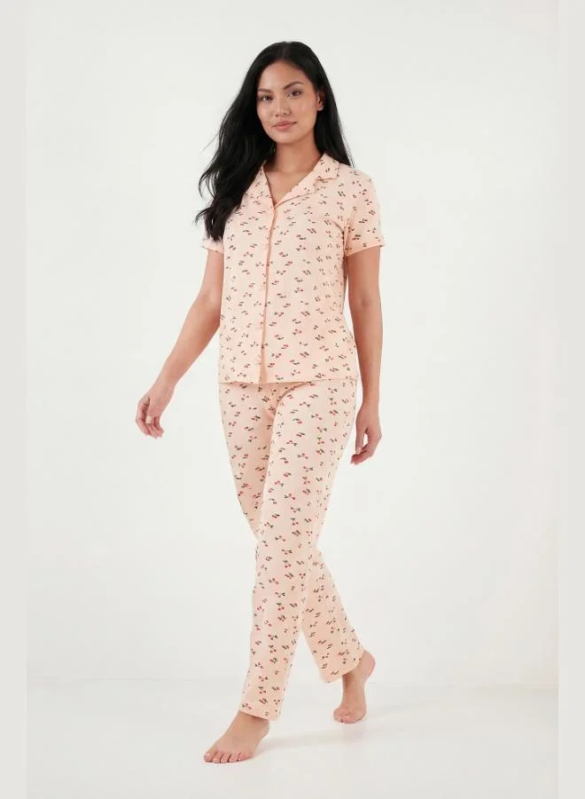 Lela  Lela Patterned Soft Textured Regular Fit Buttoned Short-Sleeved Pajama Set for Women PAJAMAS SET 65750101Y for Women | Best Price UAE