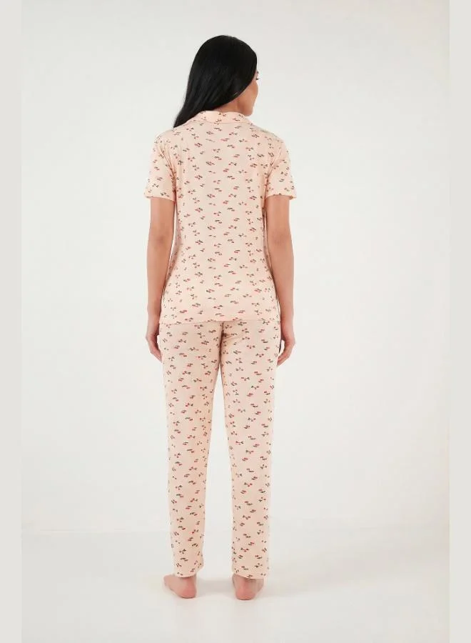 Lela  Lela Patterned Soft Textured Regular Fit Buttoned Short-Sleeved Pajama Set for Women PAJAMAS SET 65750101Y for Women | Best Price UAE