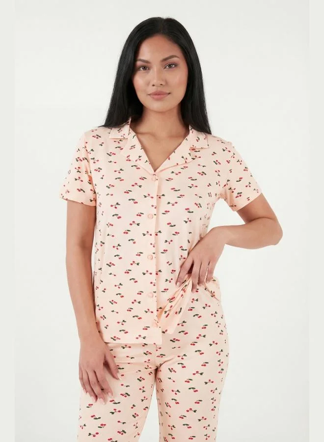 Lela  Lela Patterned Soft Textured Regular Fit Buttoned Short-Sleeved Pajama Set for Women PAJAMAS SET 65750101Y for Women | Best Price UAE
