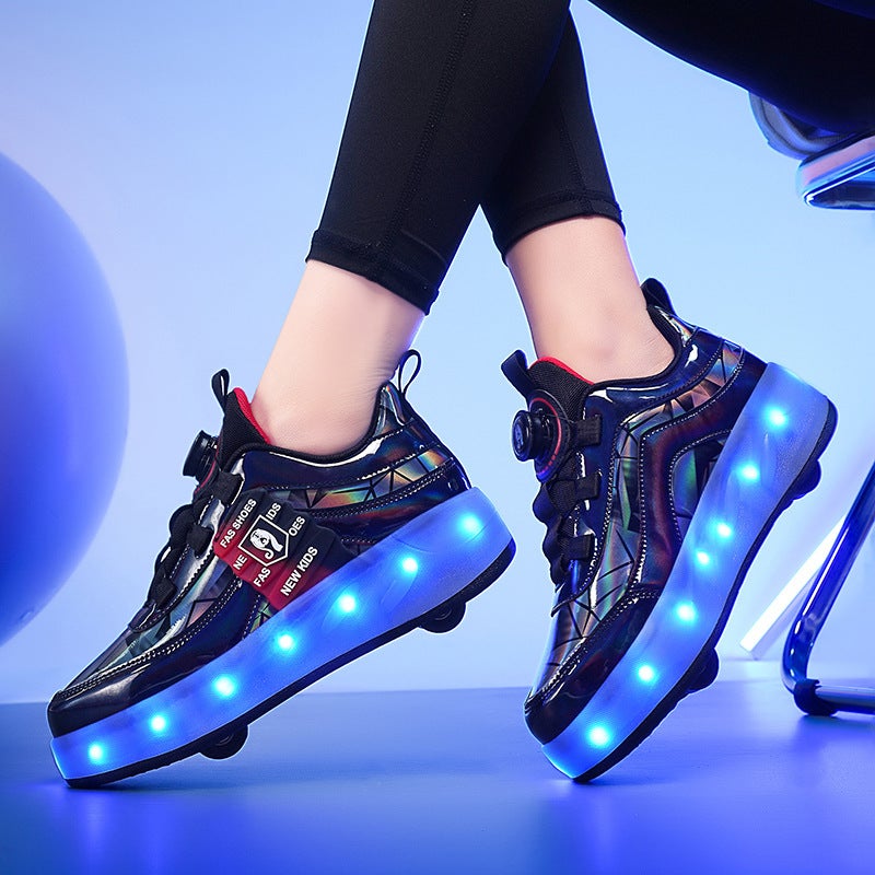 Factory Wholesale Boys'' Light Luminous Shoes USB Rechargeable Roller Shoes Outdoor Sports Skate Shoes Fashion Walk Shoes - Image 1