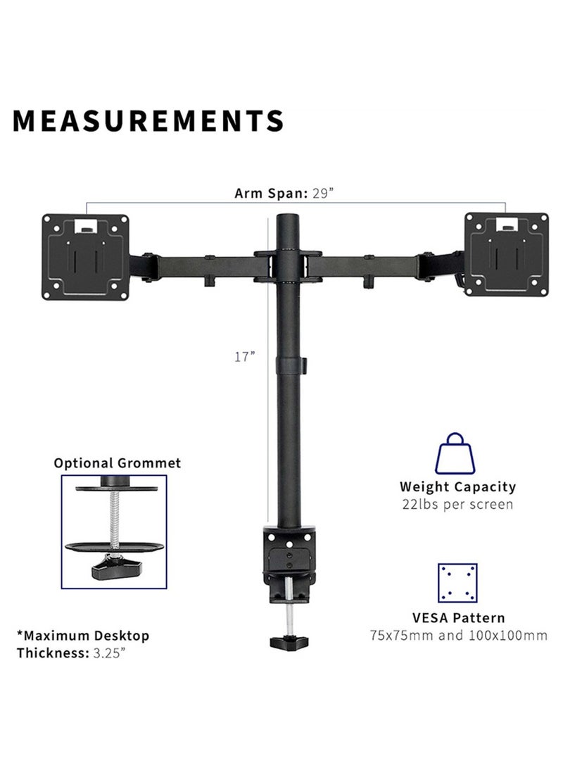 Arabest Dual Monitor Mount Stand, Articulating Gas Spring Monitor Arm, Adjustable Monitor Stand, Monitor Desk Mount with Clamp and Grommet Base - Fits 13 to 32 Inch LCD Computer Monitors  - Image 5
