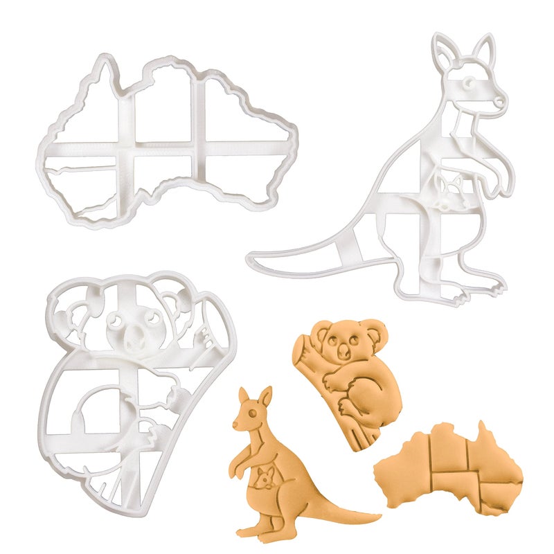 Bakerlogy Set of 3 Australia themed cookie cutters (Designs: Koala, Kangaroo and Australian Continent), 3 pieces - Bakerlogy - Image 1