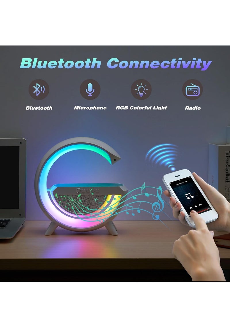 Playx Square - Portable Multifunctional Bluetooth Speaker LED Night Lights,FM Radio Speaker,Table Lamps,15w Wireless Fast Charger,RGB LED Desk Lamp,Alarm Clock,Colour Changing Party Light,Bedside Lamp,Mood light - Image 1