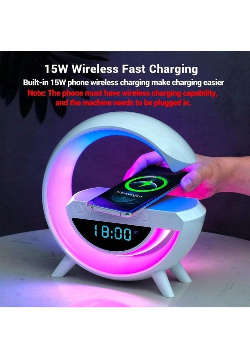 Playx Square - Portable Multifunctional Bluetooth Speaker LED Night Lights,FM Radio Speaker,Table Lamps,15w Wireless Fast Charger,RGB LED Desk Lamp,Alarm Clock,Colour Changing Party Light,Bedside Lamp,Mood light - Image 1