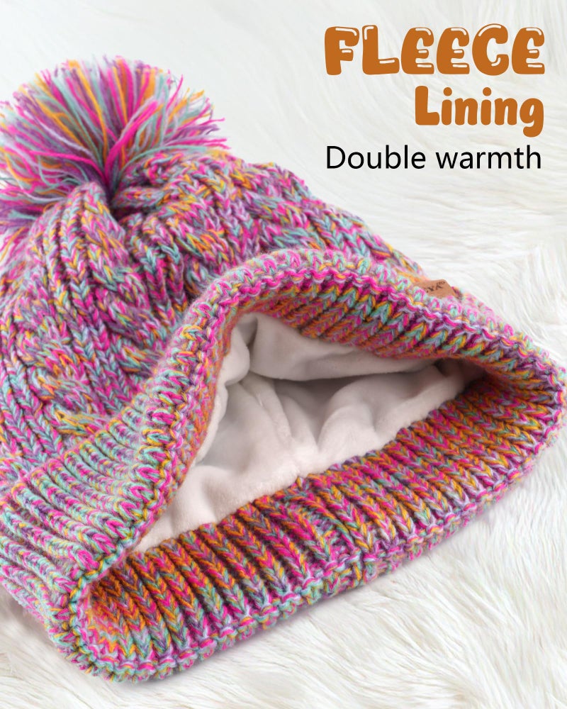 HONGTEYA Kids Winter Hat Scarf Gloves Set Children's Warm Knit Fleece Lined (Rainbow 2, 3-8 Years) - Image 4