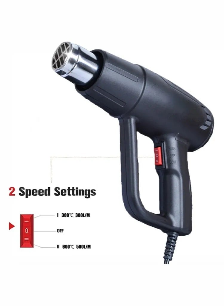 kashemano Industrial Heat gun, Hot air blower, 2000 W, 600 °C maximum temperature, 2 temperature settings, Black - Image 1