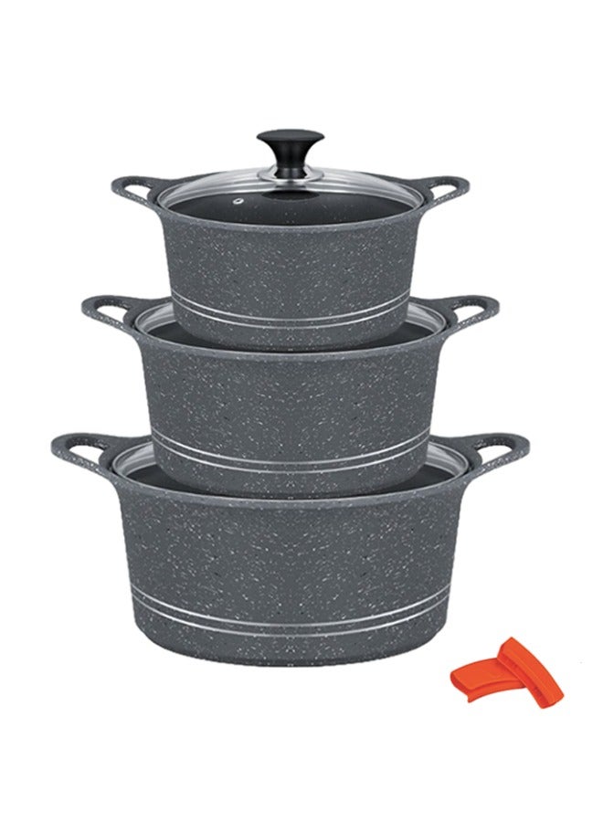 Sonex Diecast Non-Stick Glory Mega 3-Piece Cookware Set with Pot Holder, Sizes 9L, 13L, 19L, Elegant Grey Marble Finish, Superior Heat Distribution, Durable Handles, All Stovetop Compatibility, Grey - Image 2