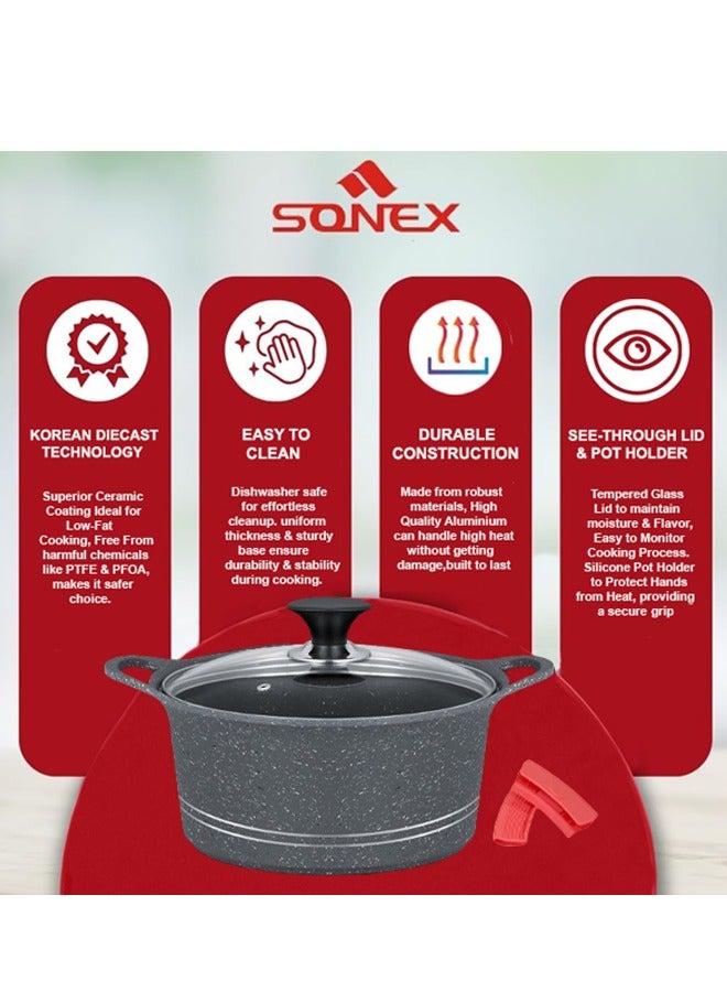 Sonex Diecast Non-Stick Glory Mega 3-Piece Cookware Set with Pot Holder, Sizes 9L, 13L, 19L, Elegant Grey Marble Finish, Superior Heat Distribution, Durable Handles, All Stovetop Compatibility, Grey - Image 3