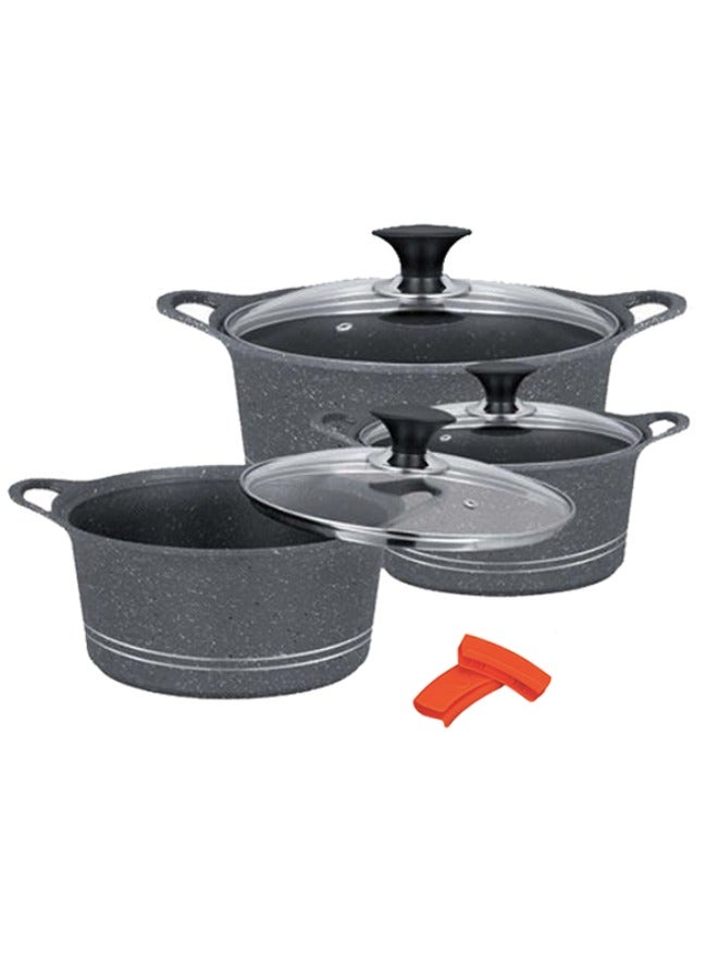 Sonex Diecast Non-Stick Glory Mega 3-Piece Cookware Set with Pot Holder, Sizes 9L, 13L, 19L, Elegant Grey Marble Finish, Superior Heat Distribution, Durable Handles, All Stovetop Compatibility, Grey - Image 1