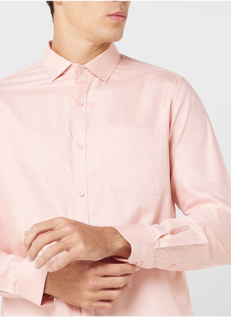 Robert Wood - Pure Cotton Formal Shirt With Full Sleeve & Semi Cutaway Collar - Image 1