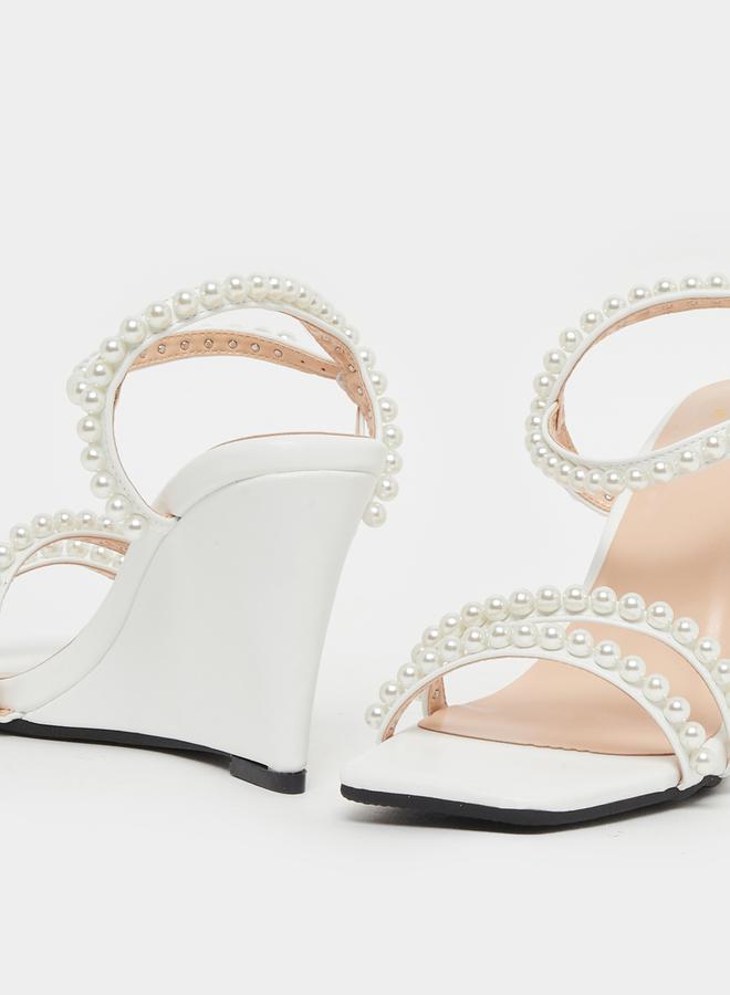 Styli Pearl Embellished Ankle Strap Wedge Heel Sandals  - Image 3