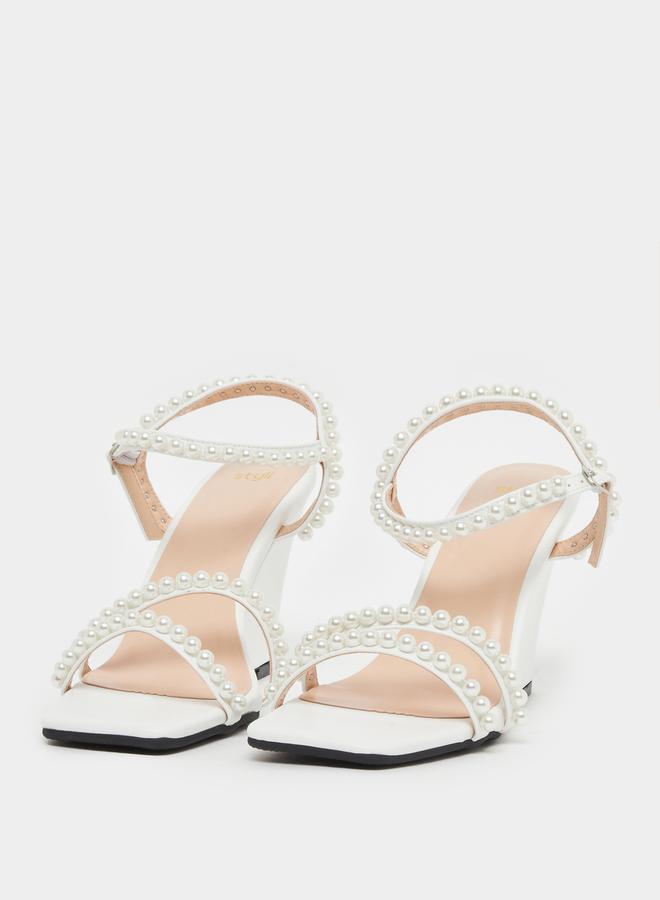 Styli Pearl Embellished Ankle Strap Wedge Heel Sandals  - Image 2