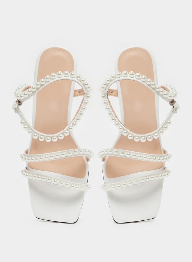 Styli Pearl Embellished Ankle Strap Wedge Heel Sandals  - Image 5