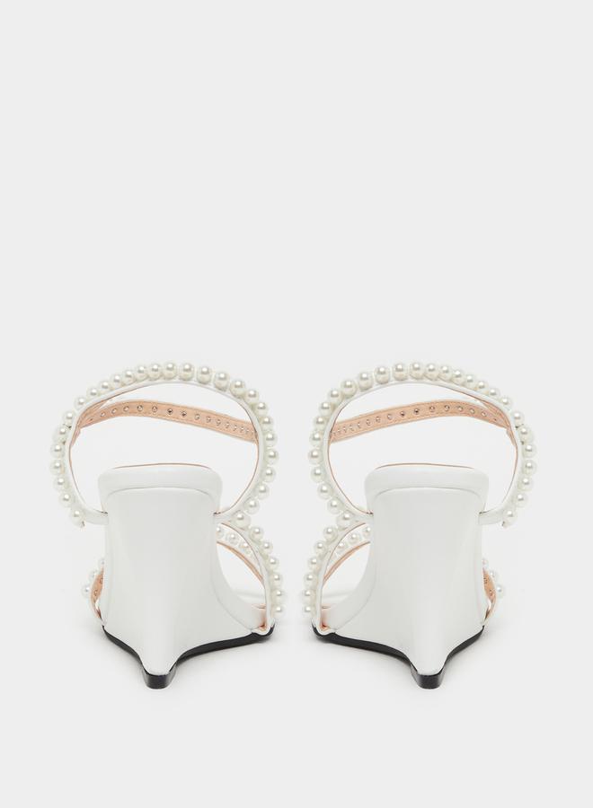 Styli Pearl Embellished Ankle Strap Wedge Heel Sandals  - Image 4