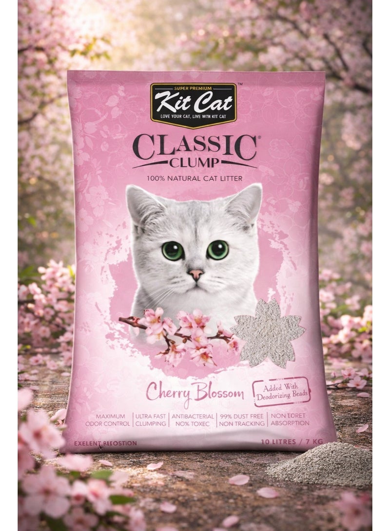 Classic Clump Cherry Blossom Cat Litter 10L (7kg) – Natural, Antibacterial, Odor Control, Dust-Free