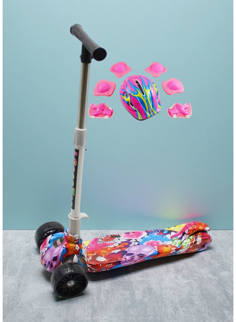 إيزي فيتشور سكوتر إيزي فيوتشر للأطفال من عمر 3 إلى 8 سنوات بإطار قابل للطي، ومقود قابل للتعديل، وعجلات بولي يوريثان LED، وفرامل خلفية، ومجموعة معدات حماية كاملة - Image 1