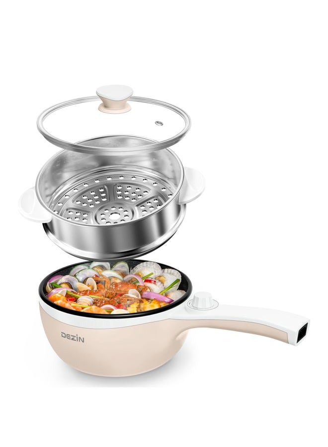 Dezin - Electric Hot Pot with Upgraded Steamer, Nonstick Pan, Electric Fast Noodle Pot, 1.5L Mini Pot for Steak, Egg, Fried Rice, Ramen, Oatmeal, Soup with Setting - Image 1
