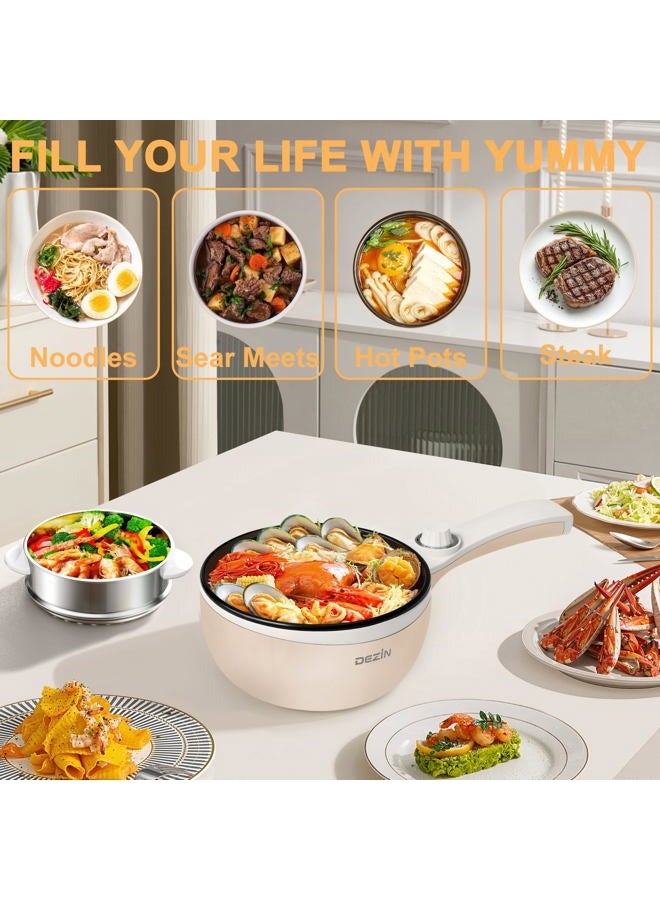 Dezin - Electric Hot Pot with Upgraded Steamer, Nonstick Pan, Electric Fast Noodle Pot, 1.5L Mini Pot for Steak, Egg, Fried Rice, Ramen, Oatmeal, Soup with Setting - Image 2