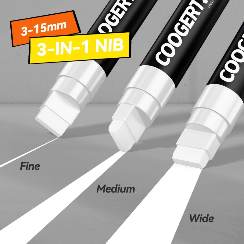 Coogert 3Pcs White Jumbo Poster Markers, 15MM Thick Permanent Acrylic Graffiti Markers, Wide Tip Paint Marker for Canvas, Posters Board, Fabric, Window, Glass, Wood, Teachers,Banner painting supplies - Image 2