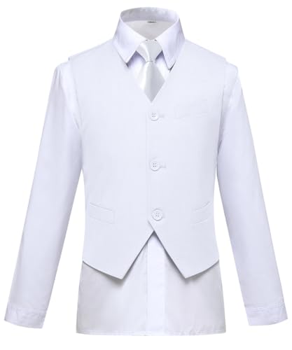 Visaccy White Suit for Boys All White Tuxedo Outfit Dress Pants Blazer Vest Size 7 - Image 3