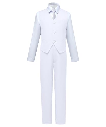 Visaccy White Suit for Boys All White Tuxedo Outfit Dress Pants Blazer Vest Size 7 - Image 1