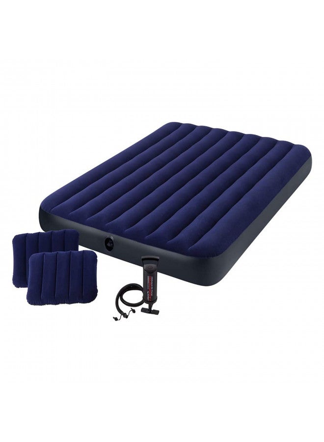 Intex Classic Downy Airbed Set with 2 Pillows and Double Quick Hand Pump, Queen - Image 1