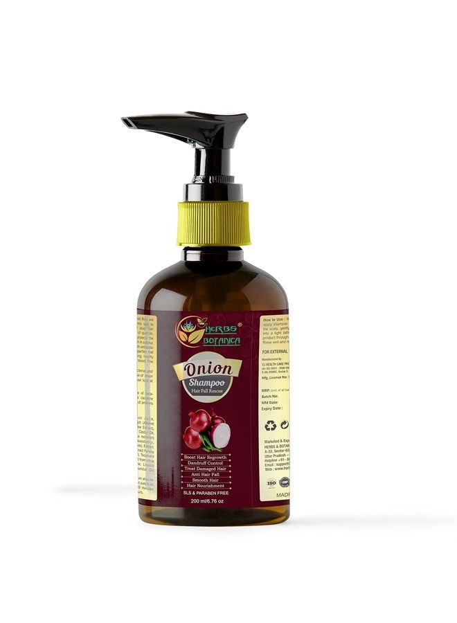 HERBS BOTANICA شامبو نمو الشعر بالبصل الأحمر مع الكافيين وورق الكاري وجذر الألكانيت الهندي | يتحكم في تساقط الشعر والقشرة 6.76 أونصة سائلة / 200 مل - Image 1