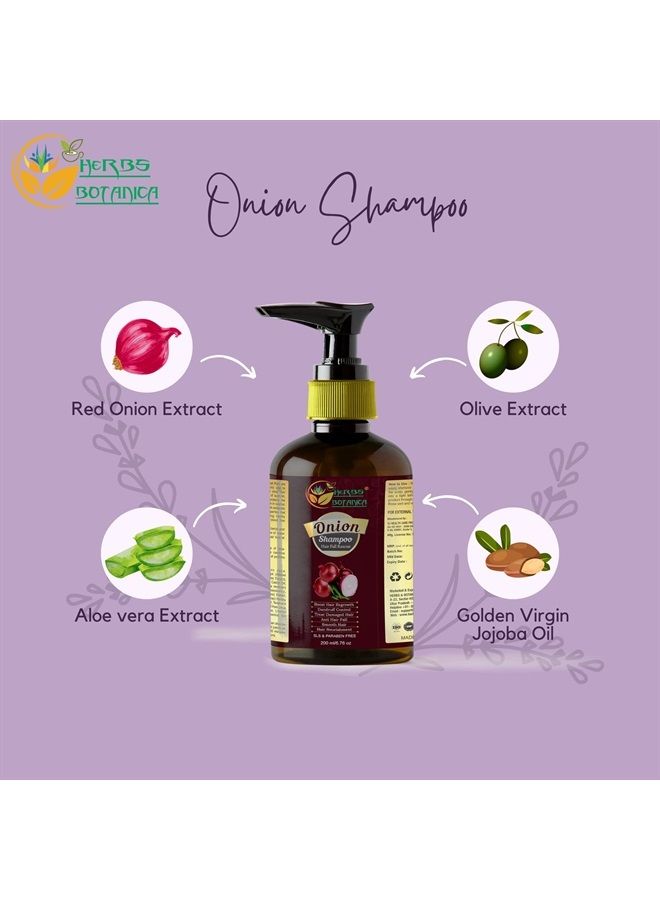 HERBS BOTANICA شامبو نمو الشعر بالبصل الأحمر مع الكافيين وورق الكاري وجذر الألكانيت الهندي | يتحكم في تساقط الشعر والقشرة 6.76 أونصة سائلة / 200 مل - Image 3