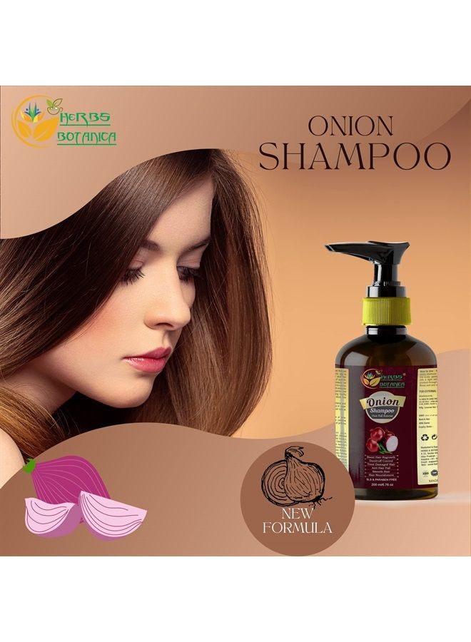 HERBS BOTANICA شامبو نمو الشعر بالبصل الأحمر مع الكافيين وورق الكاري وجذر الألكانيت الهندي | يتحكم في تساقط الشعر والقشرة 6.76 أونصة سائلة / 200 مل - Image 4