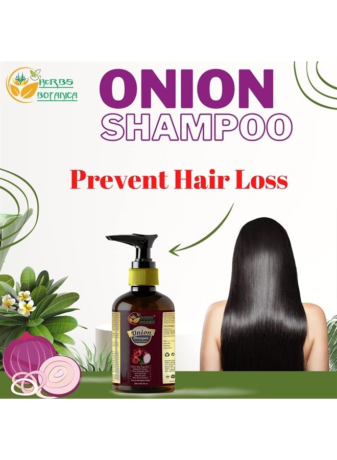 HERBS BOTANICA شامبو نمو الشعر بالبصل الأحمر مع الكافيين وورق الكاري وجذر الألكانيت الهندي | يتحكم في تساقط الشعر والقشرة 6.76 أونصة سائلة / 200 مل - Image 5