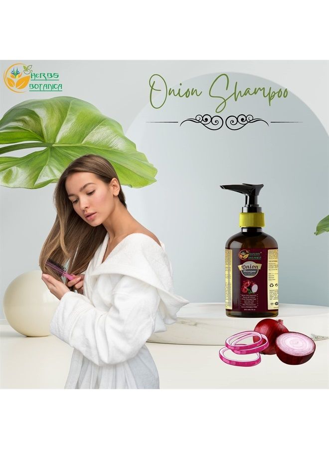 HERBS BOTANICA شامبو نمو الشعر بالبصل الأحمر مع الكافيين وورق الكاري وجذر الألكانيت الهندي | يتحكم في تساقط الشعر والقشرة 6.76 أونصة سائلة / 200 مل - Image 2