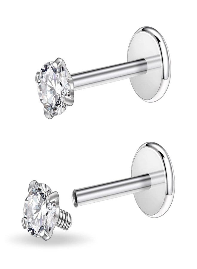PunkTracker 16g/18g Surgical Steel Internal Thread CZ Stud Piercing Jewelry for Tragus/Nose/Helix/Conch/Medusa/Lip/Labret - Helix Tragus Cartilage Earring for Women Men 2PCS, Stainless Steel, cubic - Image 1